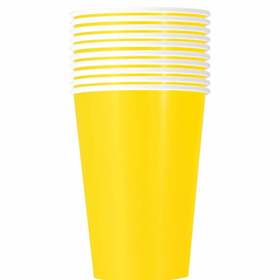 Neon Yellow Paper Party Cups – 10 Count, 12oz