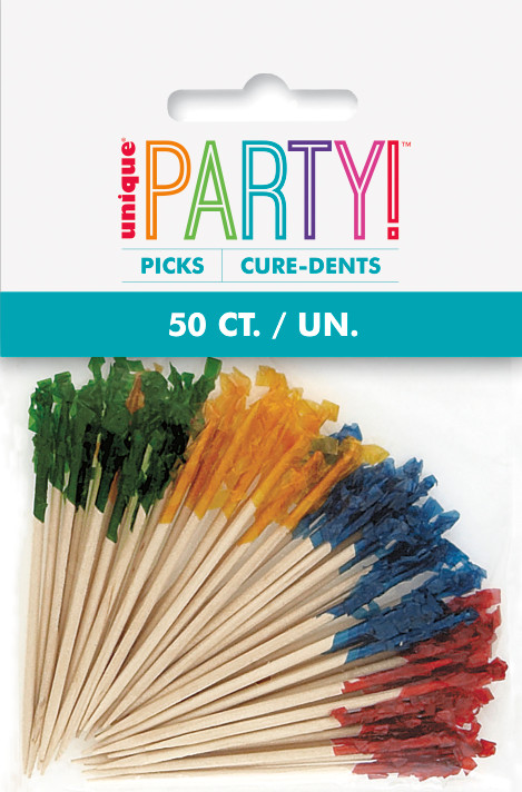 50-count colorful frill picks for appetizers, snacks, and party foods