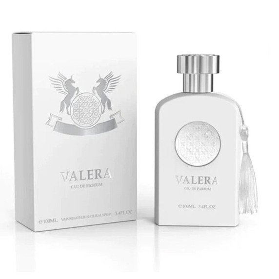 Close-up of Valera women’s perfume bottle and packaging