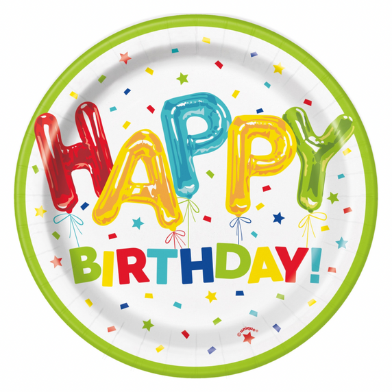 Happy Balloon Birthday Paper Plates – 7 inches, 8 ct