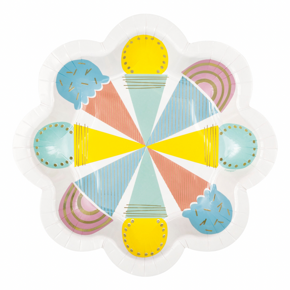 Pastel ice cream themed shallow bowl paper plate
