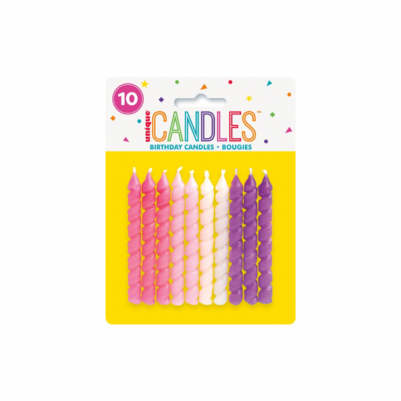 Pink and purple birthday candles 10ct for cake