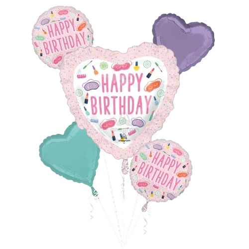 Birthday Spa Party Foil Balloon Bouquet 5 Piece Set for Party Decorations