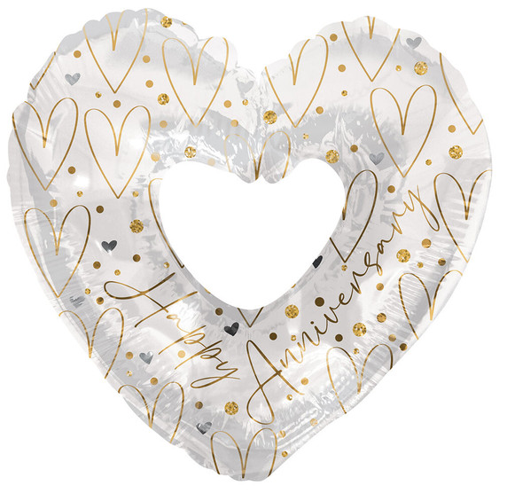 Happy Anniversary heart-shaped foil balloon, 35-inch jumbo mylar for anniversary party decorations