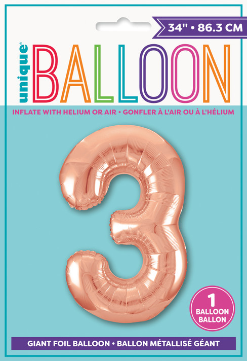 Giant 34-inch rose gold number 3 foil balloon