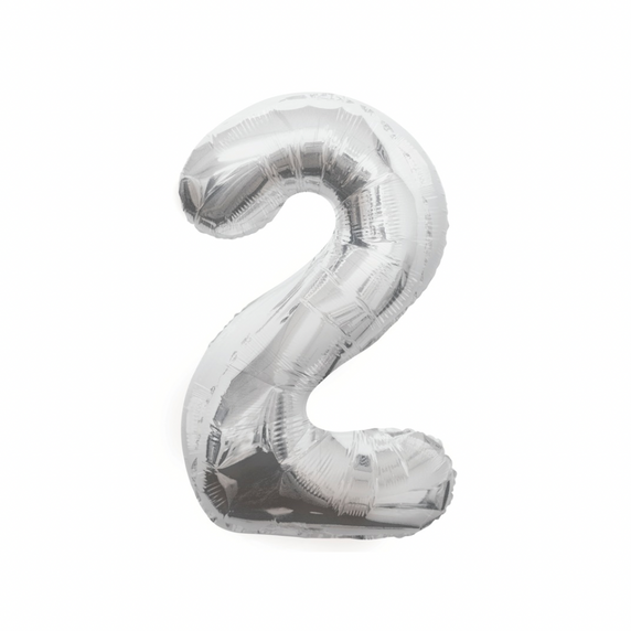 Shiny silver number 2 balloon for celebration display