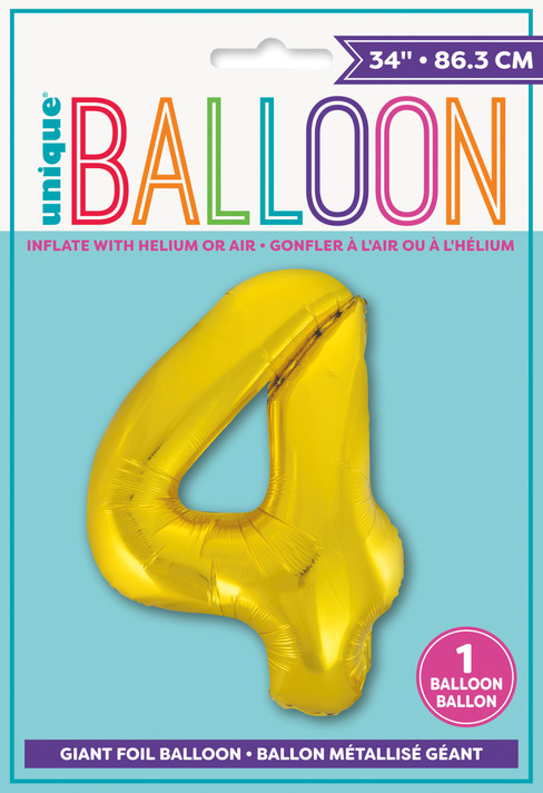 Giant Ballon Numeral number 4 Gold