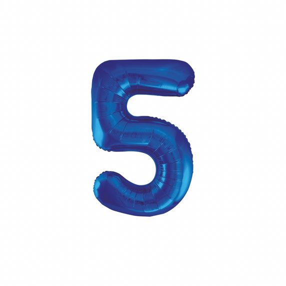Oversized navy foil balloon shaped like number five