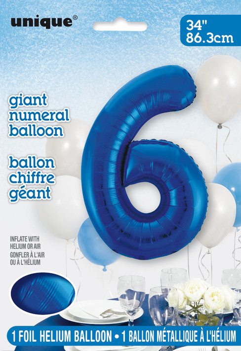 Giant Balloon Numeral number number 6 blue