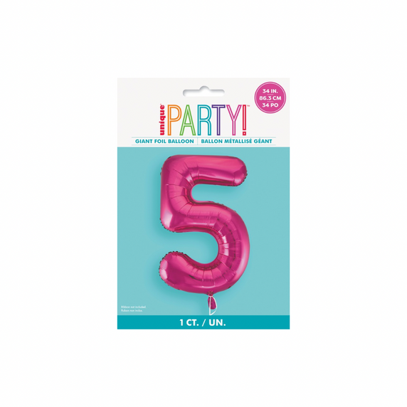 Bold hot pink number 5 balloon for celebration display