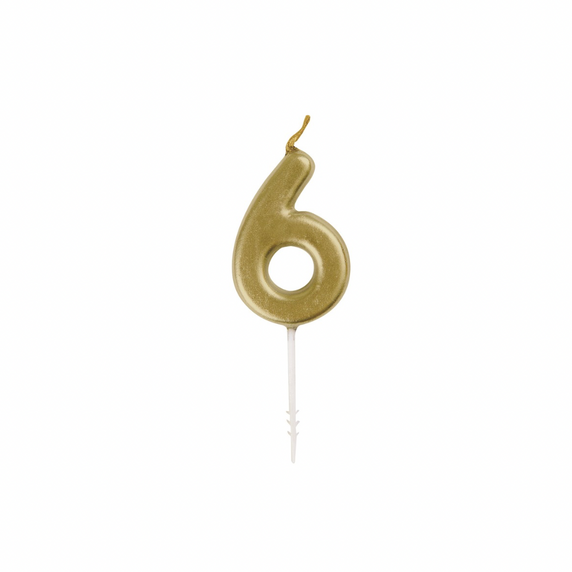 Birthday cake topper candle shaped as number 6