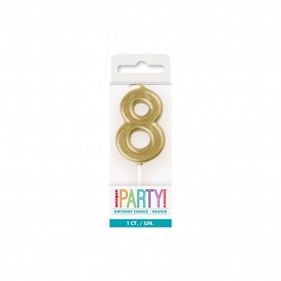 Gold number 8 candle for birthday cake decoration