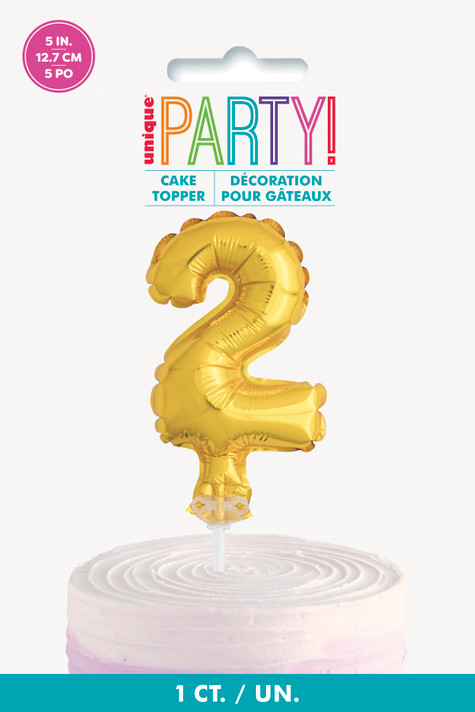 5" Gold Cake Topper Number 2 Shaped Balloon