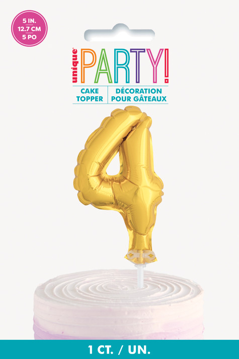 5" Gold Cake Topper Number 4 Shaped Balloon