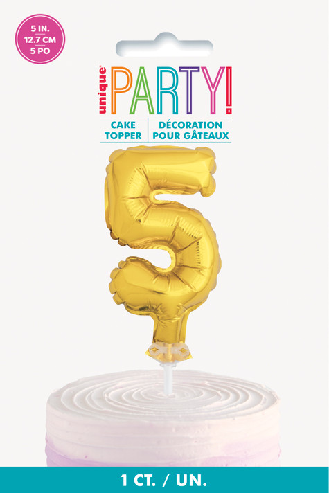 5" Gold Cake Topper Number 5 Shaped Balloon