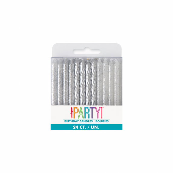 Metallic silver candles for birthday cake decoration