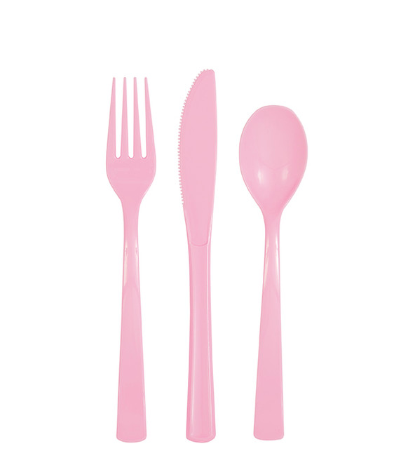 18ct Lovely Pink Plastic Cutlery (Sets of 6)