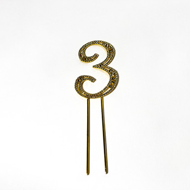 Gold and Silver Rhinestone Number 3 Cake Topper Monogram - Elegant Cake ...