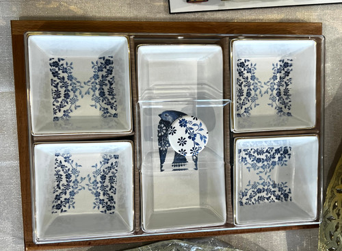 Plateau 7 pièces pour hors d'oeuvre /Confiture/ Noix _ BLUE IVY