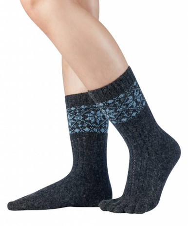 Merino Cashmere Snowflakes Charcoal/Light Blue