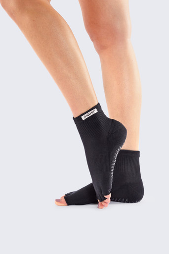 Grip Toeless Midweight Mini-Crew Cotton Black