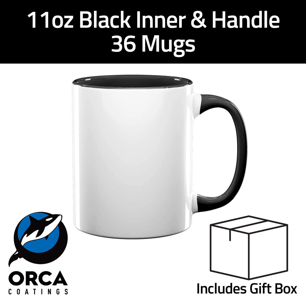 11oz Black Inner & Handle Sublimation Mug and Gift Box - Pack of