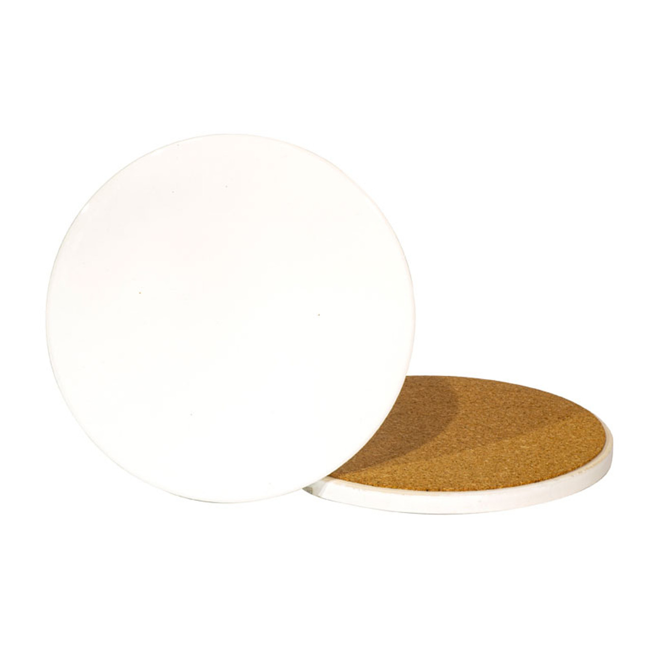 Round white ceramic coaster sublimation blank with cork base