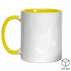 Dye sublimation mug, 11oz white & yellow, H:9.5 cm, D:8 cm