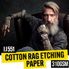 Cotton Rag Etching Paper 310gsm,  100% cotton rag and fine art paper 310gsm, 17 inches (432 mm) wide x 15 meter long roll with a 3-inch core.