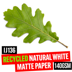 Recycled Natural White Matte Paper 140gsm is a medium weight, environmentally responsible inkjet paper manufactured from 100% recycled fibres. A4 Free Sample