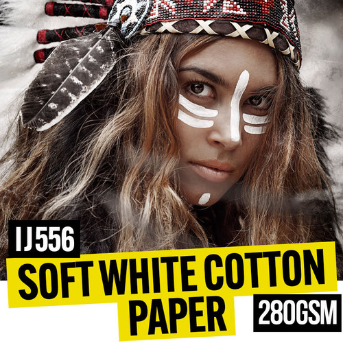 Soft white cotton, smooth matte, photo & art paper 280gsm, 24 inches (610 mm) wide x 15 metres long roll.