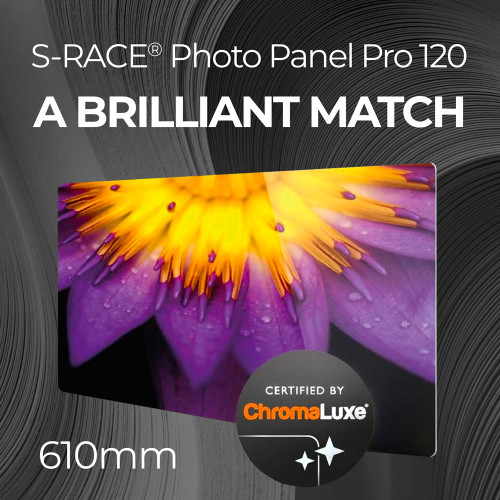 S-RACE Photo Panel Pro 120gsm 610mm x 55m roll, 2 inch core dye sublimation paper.