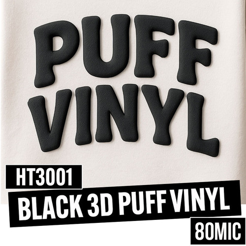 Black 3D Puff PU Heat Transfer Vinyl 500mm x 25m