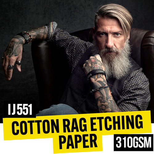 Cotton Rag Etching Paper 310gsm,  100% cotton rag and fine art paper 310gsm, 44 inches (1118 mm) wide x 15 meter long roll with a 3-inch core.