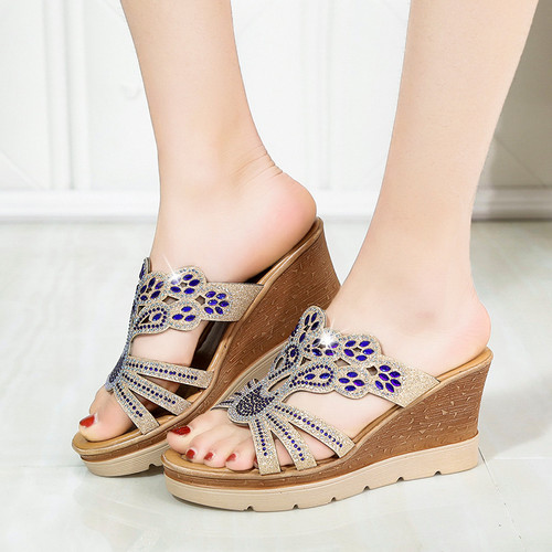 Dressy Wedge Sandals with Rhinestones