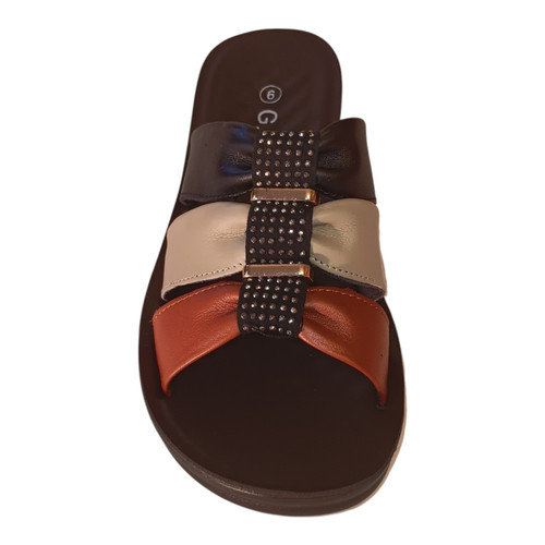 Black Beige Orange Layered Elegant Wedge Slide for Women