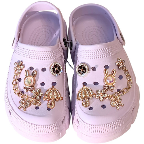 Light Purple Royal Umbrella Charm Clog – Beautiful lavender clogs adorned with shimmering stone accents and glitter stars.