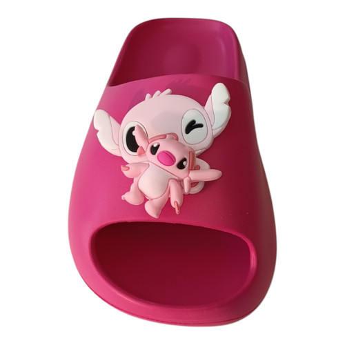 Vibrant hot pink Stitch slides with a durable, non-slip tread for safe play.