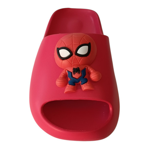 Vibrant fire-engine red Spiderman slides with high-traction safety soles.
