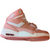 Side profile of women's sneaker showcasing subtle light pink and white design.