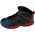 Side view of Black/Red lace-up retro basketball style sneaker.