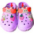 Pastel purple clogs with adorable bunny straps and fruit accents.