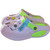 Versatile gray comfort clogs with an ergonomic massage-dot footbed and galactic side-wall art.