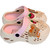 Lightweight beach water shoes for toddlers in soft cream tones, decorated with a sweet dressed-up teddy bear plaque.