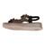 Elegant black rhinestone-encrusted flower sandals on a lightweight sole.