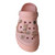 Pastel light pink platform clog slippers decorated with elegant gold chains and diamond-like charms