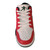 Vibrant tri-color mid-top sneaker featuring a striking mix of red overlays, crisp white leather panels, and rich green heel accents.