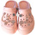 Light Pink Royal Umbrella Charm Clog – Soft pink clogs featuring a dazzling rhinestone umbrella and chic gold chain.