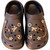 Black Butterfly & Heart Charm Clog – Bold midnight black clogs with high-contrast gold chains and shimmering star details.