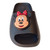 Timeless black Minnie Mouse slides featuring her iconic polka-dot bow.